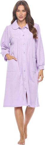 Casual Nights Women's Button Front Jacquard Terry Fleece Lounger Robe with Pockets in Kuwait