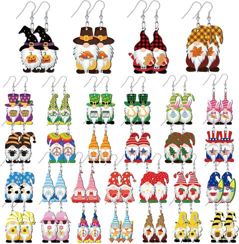 Landical 30 Pairs Drop and Dangle Acrylic Gnome Earrings Gnome Jewelry Gift Holiday Earrings Variety Pack for Women Girls Easter Valentine's Day Mardi Gras Christmas Halloween New Year Thanksgiving in Kuwait