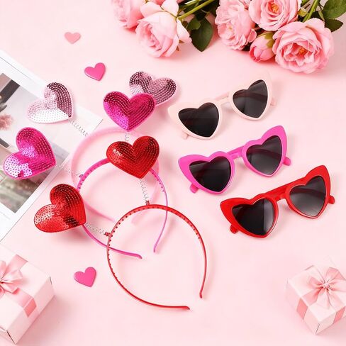 Youyole 36 Pcs Valentine's Day Accessories, Including 18 Pcs Heart Headband and 18 Pcs Heart Sunglasses, Valentines Day Headband Bulk Heart Shaped Sunglasses for Valentines Women Kids Party Props in Kuwait