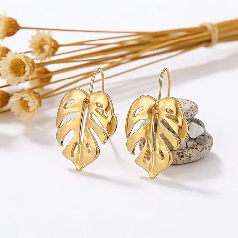 TIANBANGSHI Bohemian Plant Leaf Drop Dangle Earrings Unique Monstera Leaves Dangle Earring Fashion Jewelry for Women Girls in Kuwait