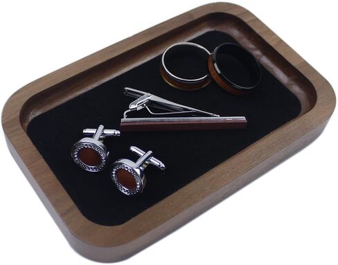 DSHOM Walnut Solid Wood Square Jewelry Display Tray for Elegant Presentation of Your Finest Pieces, Perfect for Personal Use Men Gift in Kuwait