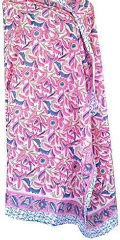 Pure Cotton Hand Block Print Sarong Womens Swimsuit Wrap Cover Up Long (73" X 44"), Multi, 73 X 44 Inch in Kuwait