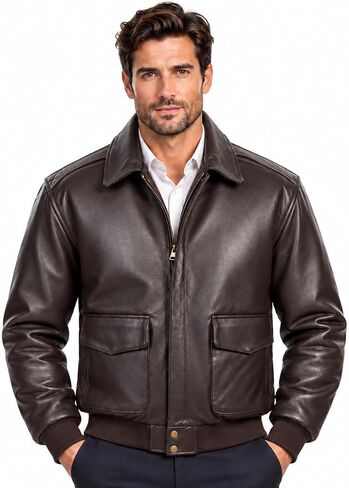 REED Men's Premium Leather Aviator Bomber Jacket in Kuwait