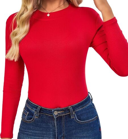 Long Sleeve Shirts Women Half-Mock Ribbed Tops Tshirt for Women Basic Trendy Stretchy Lightweight in Kuwait