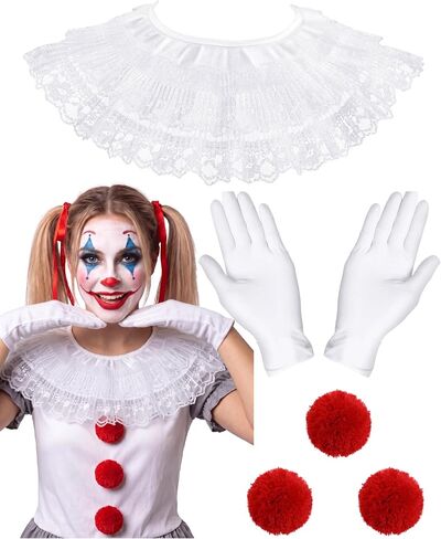 Jecery 5 Pcs Scary Clown Halloween Deluxe Adult Costume Gloves Collar Plush Buttons for Halloween Birthday Classroom Party Supplies in Kuwait