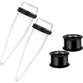 2 Pairs Black Acrylic Ear Tapers and 316L Stainless Steel Tunnels Plugs Gauges Ear Stretching Kit in Kuwait