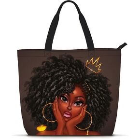African American Women Tote Bag Black Shoulder Handbag For Women Fit Work Beach Labtops With Zip in Kuwait