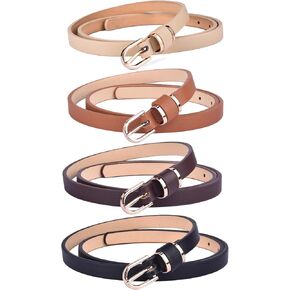 beltox fine Skinny Women Leather Belt for Pants Jeans and Dress Clothing Ornament(Black White Red and Khaki 4pcs, 40-44" Range) in Kuwait