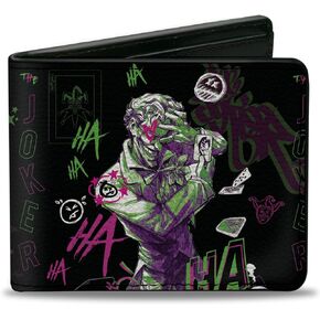 DC Comics Wallet, Bifold, Joker The Clown Prince of Crime Collage Black Multi Neon, Vegan Leather in Kuwait