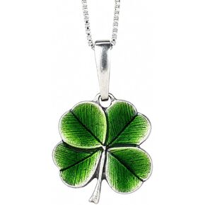 DANFORTH Four Leaf Clover/Shamrock Green Necklace, Handcast Pewter Pendant, 18 Inch Sterling Chain, Made In USA in Kuwait