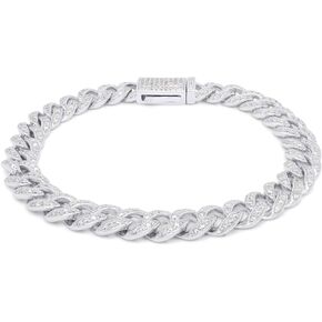 SAVEARTH DIAMONDS Round Cut Lab Created Moissanite Diamond 8MM Width Cuban Chain Bracelet In 14k Gold Over Sterling Silver Jewelry For Men (VVS1 Clarity, 3.50 Ct To 4.00 Ct) in Kuwait