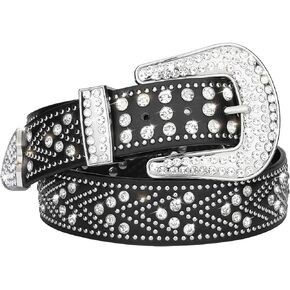 Women Rhinestone Belt, Bling y2k Western Cowgirl Men Cowboy Faux Leather Studded Belts for Jeans Pants in Kuwait