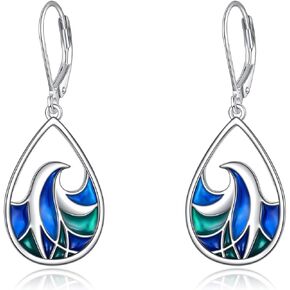 925 Sterling Silver Wave Leverback Dangle Earrings Enamel Leverback Earring Jewelry for Women Girls Birthday Gifts in Kuwait