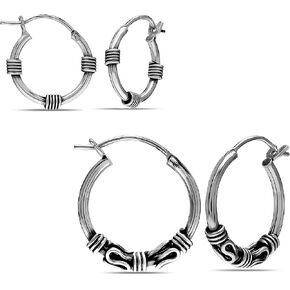 LeCalla Sterling Silver Set of 3 Pair Light Weight Balinese Hoop Earring for Teen Men and Women in Kuwait