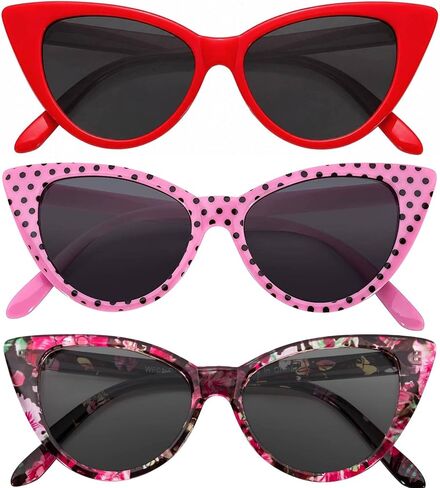 3 Pairs Cat Eye Sunglasses for Women, UV Protected Retro Sunglasses Womens, Beautiful Patterns Cateye Shades for Women in Kuwait