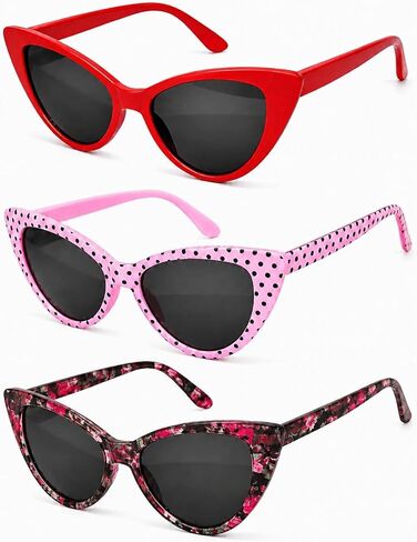 3 Pairs Cat Eye Sunglasses for Women, UV Protected Retro Sunglasses Womens, Beautiful Patterns Cateye Shades for Women in Kuwait