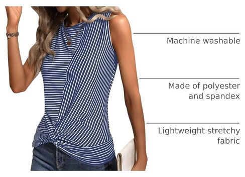 قميص SweatyRocks النسائي بدون أكمام بطباعة مخططة كاجوال برقبة دائرية وحاشية ملتوية in Kuwait