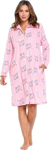 Casual Nights Women's Printed Micro Fleece Zip Up Long Sleeve Sleepwear Duster Robe in Kuwait