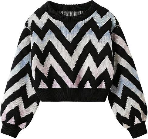SHENHE Girl's Crewneck Lantern Sleeve Colorful Ombre Cute Chevron Knit Sweater Jumper in Kuwait