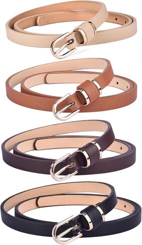 beltox fine Skinny Women Leather Belt for Pants Jeans and Dress Clothing Ornament(Black White Red and Khaki 4pcs, 40-44" Range) in Kuwait
