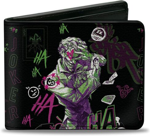 DC Comics Wallet, Bifold, Joker The Clown Prince of Crime Collage Black Multi Neon, Vegan Leather in Kuwait