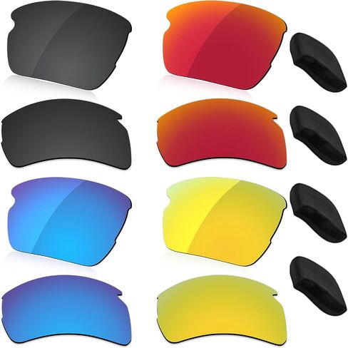 عدسة LenzReborn المستقطبة وقطع الأنف البديلة لنظارة Oakley Flak 2.0 OO9295 الشمسية - أسود داكن + أزرق ثلجي + أحمر ناري + أصفر ذهبي in Kuwait