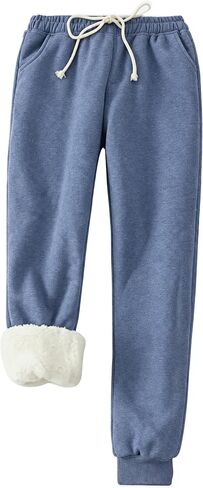 Yeokou Women's Winter Warm Athletic Sweatpants Sherpa Lined Joggers Fleece Pants(Blue-XL) in Kuwait