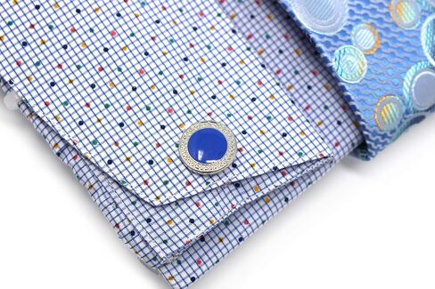 Men's Checks Dot Printed Regular Fit French Cuffs Dress Shirts with Tie Hanky Cufflinks Combo in Kuwait