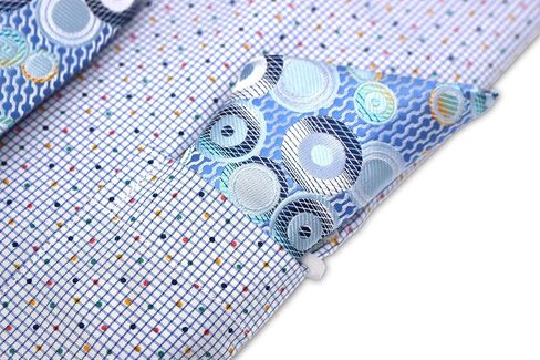 Men's Checks Dot Printed Regular Fit French Cuffs Dress Shirts with Tie Hanky Cufflinks Combo in Kuwait