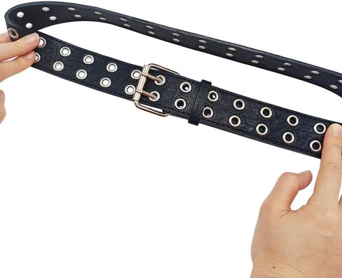 YUCFOREN Double Grommet Punk Leather Belt Unisex 2 Hole Fashion Jeans Belt in Kuwait