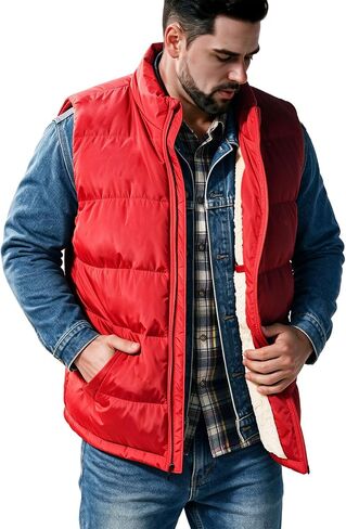 TUVEKE Men's Puffer Vest Fleece Lined Water-Resistant Winter Outdoor Zipper Sleeveless Warm Puffy Jacket Coat in Kuwait