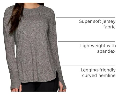 RBX Activewear Women's Yoga Tunic Top, Relaxed Fit Lightweight Buttery Soft Crewneck Long Sleeve Tee with Ribbed Trim in Kuwait