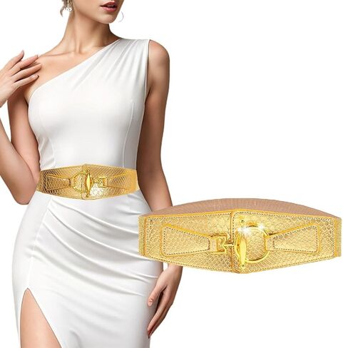 Women Leather Belt Stretch Dresses Belt Elastic Vintage Waist Belts Buckle for Women and Girls in Kuwait