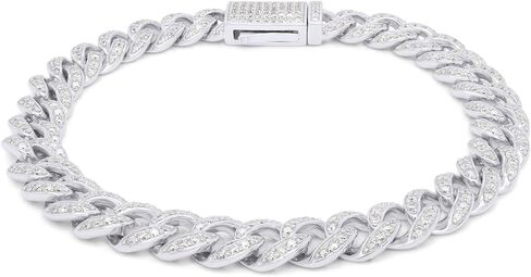 SAVEARTH DIAMONDS Round Cut Lab Created Moissanite Diamond 8MM Width Cuban Chain Bracelet In 14k Gold Over Sterling Silver Jewelry For Men (VVS1 Clarity, 3.50 Ct To 4.00 Ct) in Kuwait