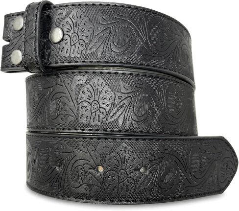 BC Belts Womens Leather Belt Strap with Embossed Western Flowers Pattern 1.5" Wide with Snaps in Kuwait