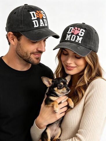 Vxchkerm 2 PCS Dog Mom and Dog Dad Hat for Women Men, Adjustable 3D Embroidered Dog Lover Baseball Cap in Kuwait