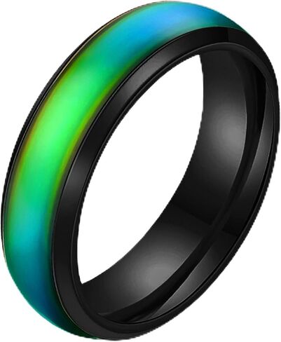 Tobestu 6mm Stainess Steel Band Temprature Sensitive Color Changing Mood Rings for Men Women, His Her Black Rose Gold Plated Anniversary Wedding Birthday Band Rings for Gilfriend Boyfriend Y1854-2D in Kuwait