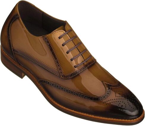 CALTO Men's Invisible Height Increasing Elevator Shoes - Patent Leather Lace-up Wing-tip Formal Oxfords - 3 Inches Taller in Kuwait