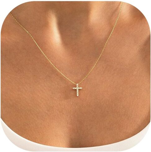 MONOZO Cross Necklace for Women - 14K Gold Plated Cross Necklace Layered Gold Cross Necklace Tiny Sideway Cross Choker Necklace Gold Cross Necklaces for Women Trendy Gold Jewelry Gifts for Women Girls in Kuwait