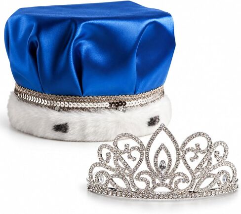 Blue Satin King Crown and Queen Tiara Royalty Set in Kuwait