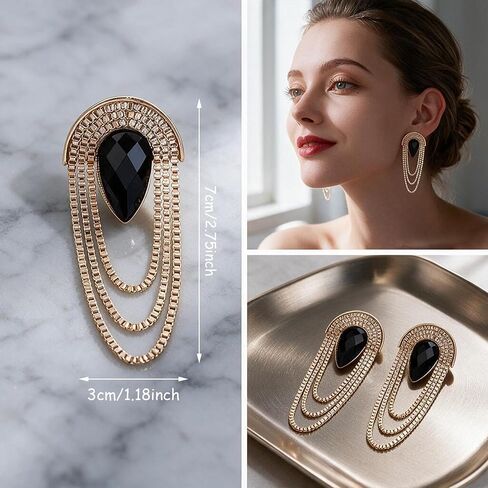 KaFu Gold Long Chain Tassel Linear Fringe Earring Rhinestone Chandelier Long Drop Dangle Statement Earrings for Women Girls in Kuwait