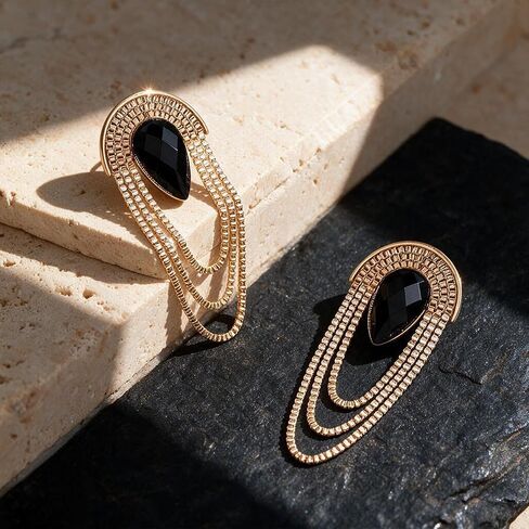 KaFu Gold Long Chain Tassel Linear Fringe Earring Rhinestone Chandelier Long Drop Dangle Statement Earrings for Women Girls in Kuwait
