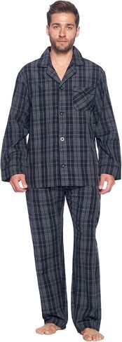 Ashford & Brooks Men’s Long Sleeve Pajamas Set | Woven Plaid Sleepwear & Loungewear Button Down PJ Set in Kuwait