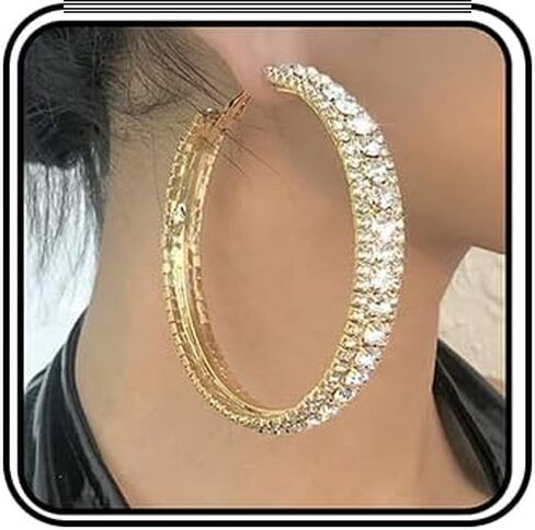 Wekicici Rhinestone Hoop Earrings Large Hoop Earrings with Rhinestone Crystal Hoop Earrings Earrings on Party or Daily Wear for Women Girl in Kuwait