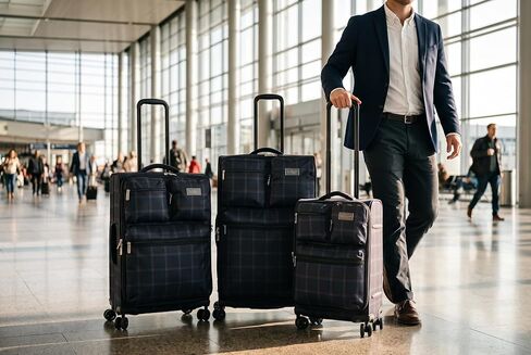 Original Penguin Norton 3pc Expandable Suitcase Set with Spinner Wheels, Navy Plaid, One Size in Kuwait