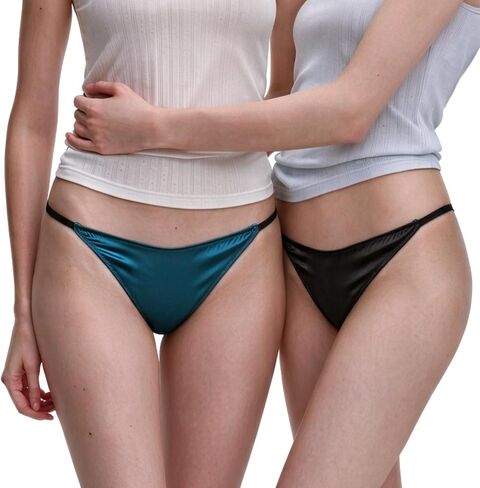 SilRiver Womens Silk Satin Panties Thong Sexy G String Thongs T Back Satin Bikini Underwear S-XL in Kuwait