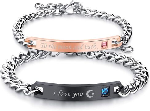 OIDEA 2pcs Stainless Steel Cubic Zirconia His Queen Her King Bracelets,Romantic Keep Me in Your Heart,CZ Love Charm Bangle Braclets for Valentines Gifts in Kuwait