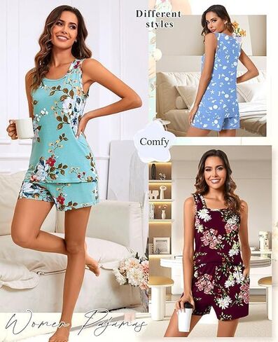 Anydeer Womens Pajama Set Summer 2 Piece Square Neck Loose Fit Loungewear in Kuwait