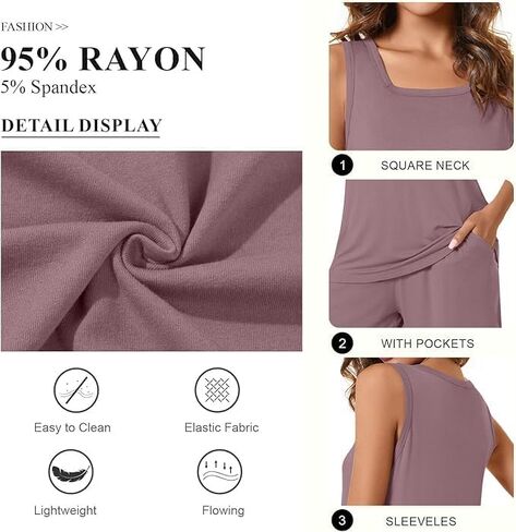 Anydeer Womens Pajama Set Summer 2 Piece Square Neck Loose Fit Loungewear in Kuwait