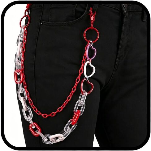 Bounzhi Cute Pants Jean Chain Layered Keychain Punk Colorful Pendants Heart Pocket Trousers Chain Hiphop Rock Wallet Chains Body Jewelry for Men and Women in Kuwait